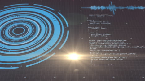 animation of data processing and scope scanning on black background