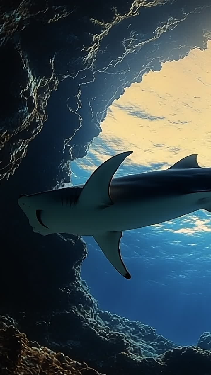 Shark swimming in a vibrant ocean cave