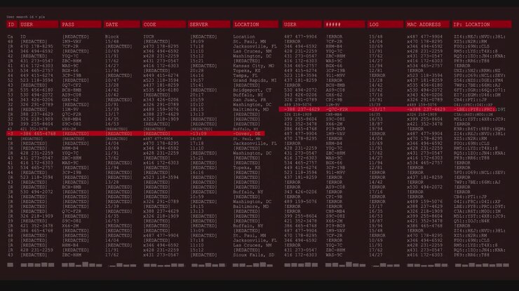 Animation of data processing on grey and red computer screen