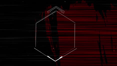 arrow on hexagonal shape over animation with red and black glitchy background