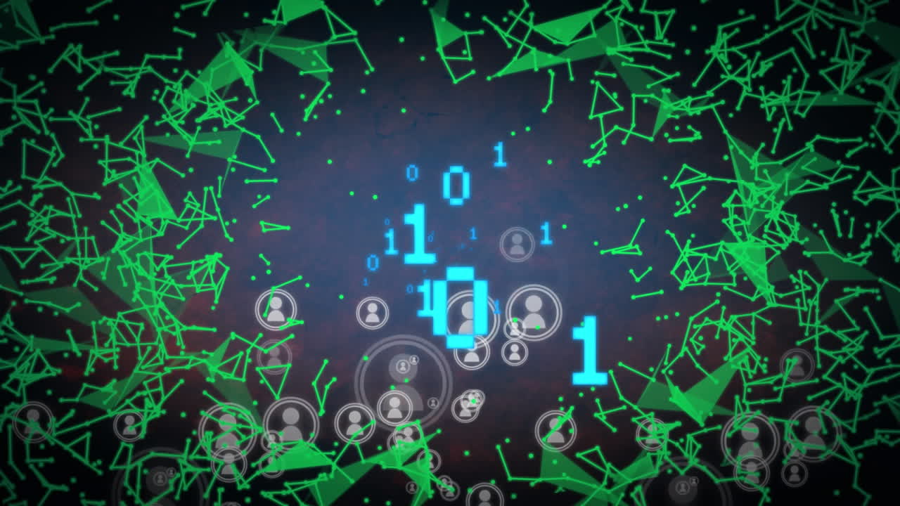 animación de la codificación binaria, los iconos y la red de conexiones