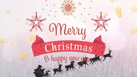 Animation-of-christmas-greetings-text-over-christmas-decorations-and-sleigh