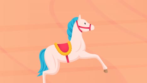 animation of toy horse rocking over orange background