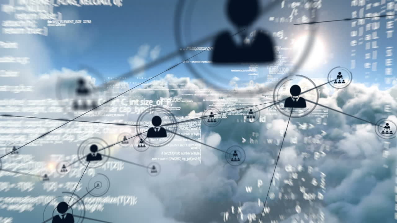conectores en movimiento y datos digitales en el cielo
