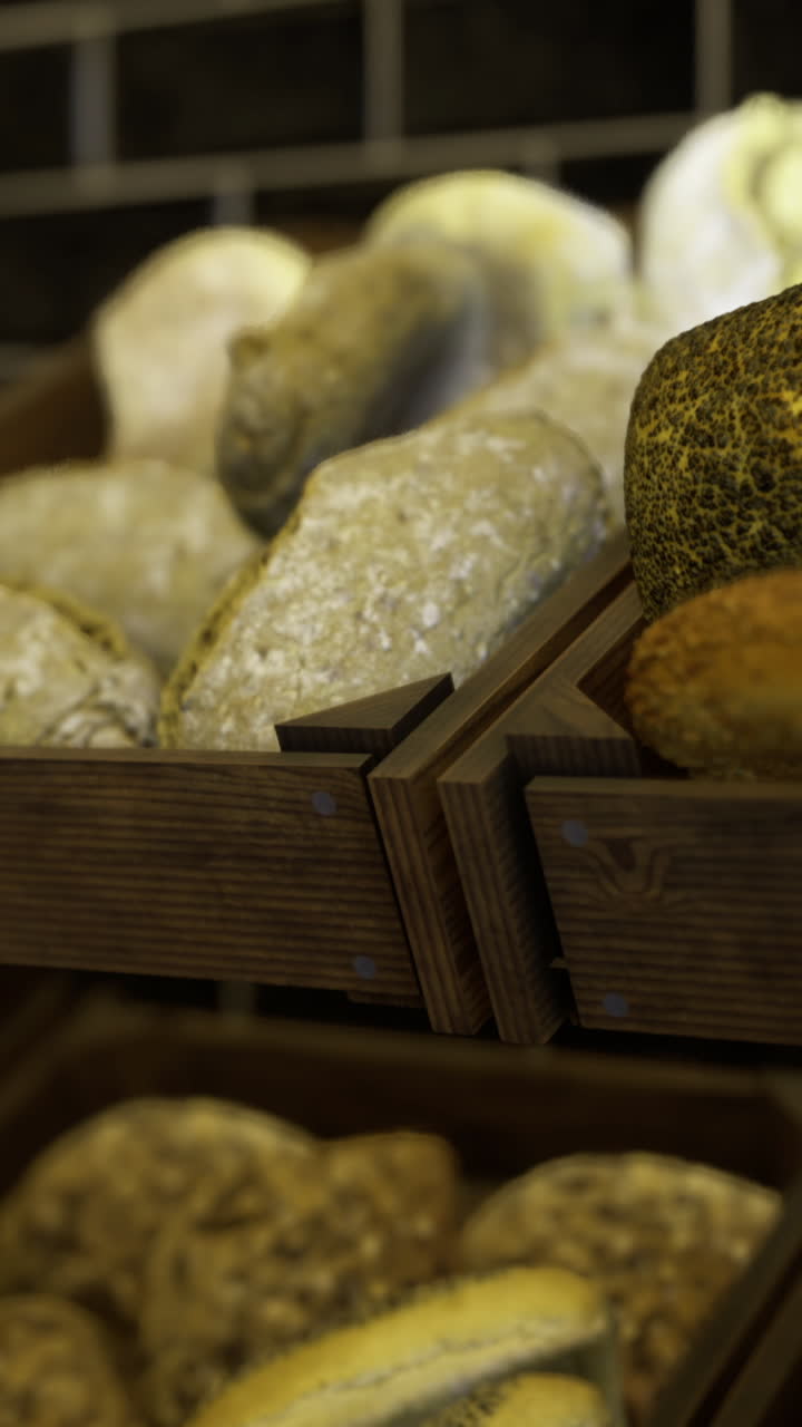 Freshly baked artisanal breads displayed in a bakery setting