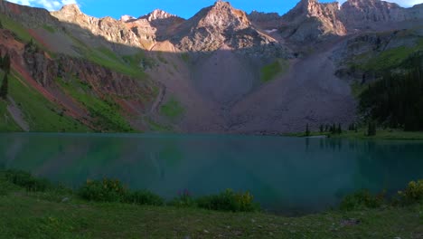 lower blue lake wildflowers landscape mount sneffels wilderness summer sunset golden hour ridgway telluride colorado sunset san juan rocky mountains uncompahgre national forest blue sky slider forward