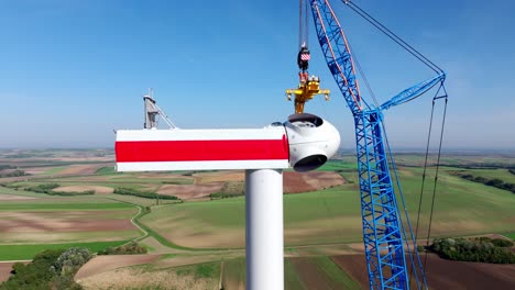 Close-Up-Of-Wind-Turbine-Head-Construction---drone-shot