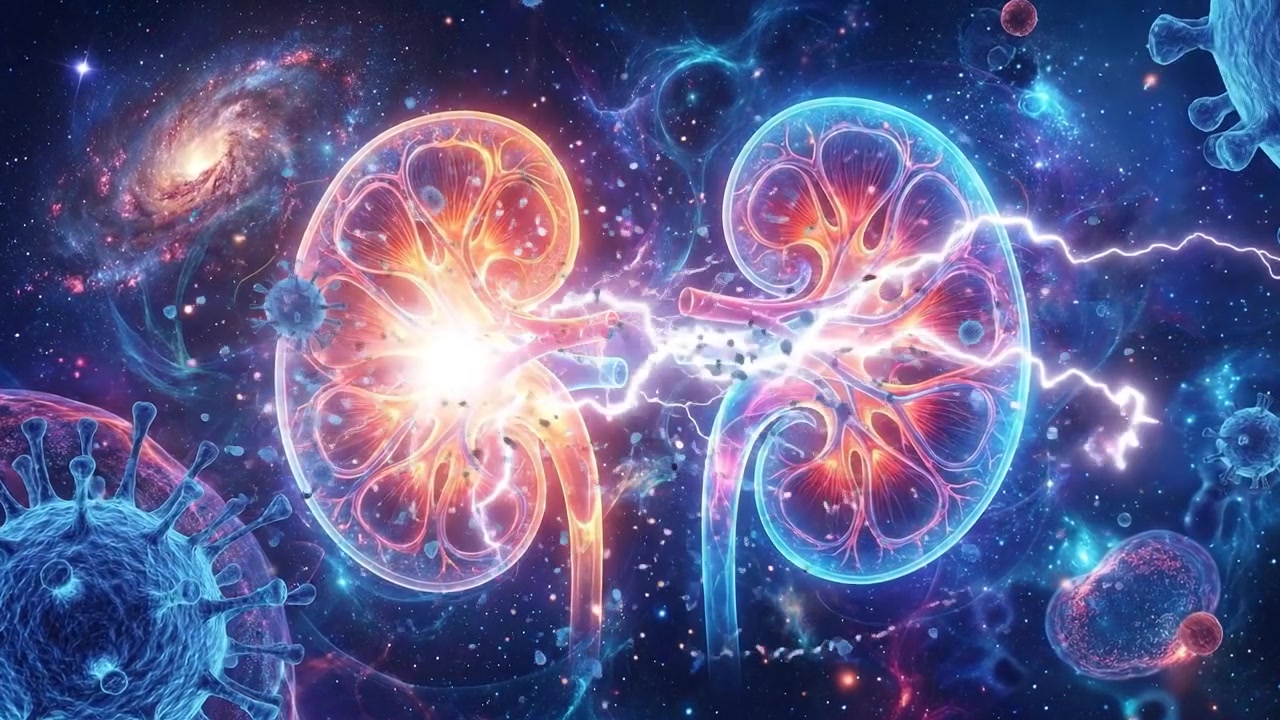 Glowing digital medical scan of human kidneys