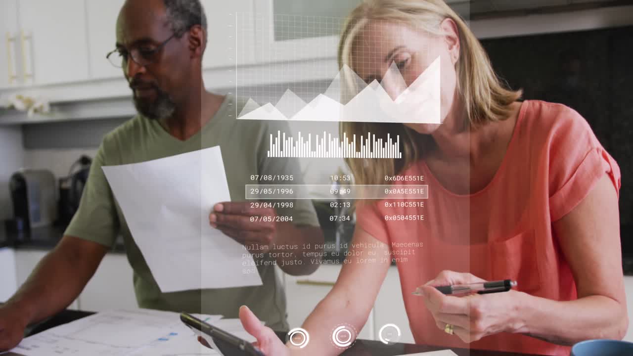 Animation of data processing over diverse people man using smartphone