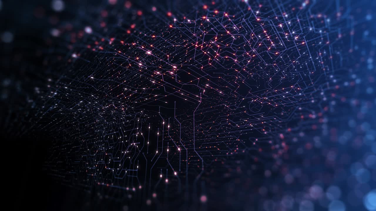 Motherboard Circuit Background. Virus detected over circuit board. Worm, cyber attack, antivirus, firewall alert and danger warning concept. Futuristic PCB. 3D render, 4K Seamless Loop.