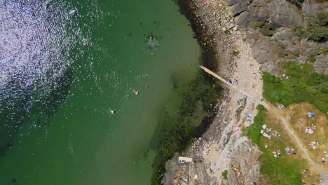 Vista-De-Arriba-Hacia-Abajo-De-La-Playa-De-Åsa,-Al-Sur-De-Gotemburgo,-Halland,-Suecia---Toma-De-Drones