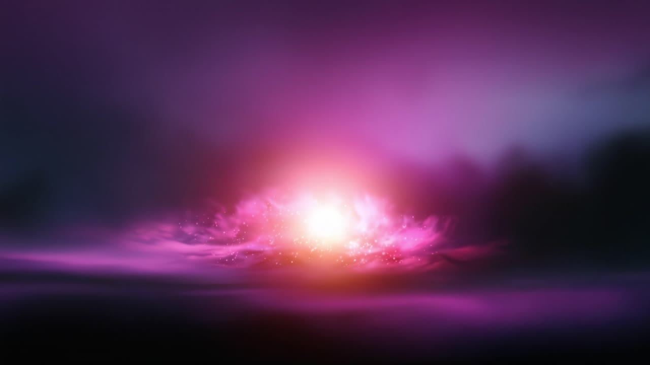 Uno straordinario fenomeno cosmico caratterizzato da vivaci tonalità viola e luce radiosa che emana da una formazione celeste in un vasto paesaggio etereo