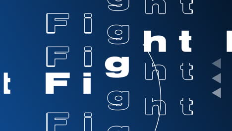 animación de texto de lucha sobre formas en fondo azul.