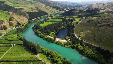 aerial circling stunning landscape, turquoise waters in pinders pond area