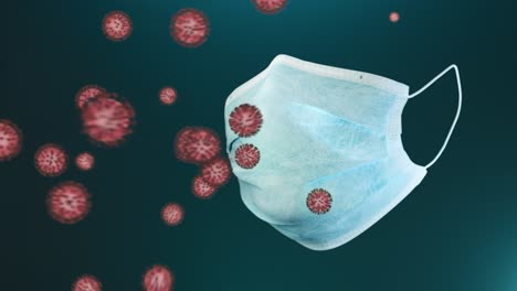 el coronavirus volador golpea y vuela de la máscara para proteger
