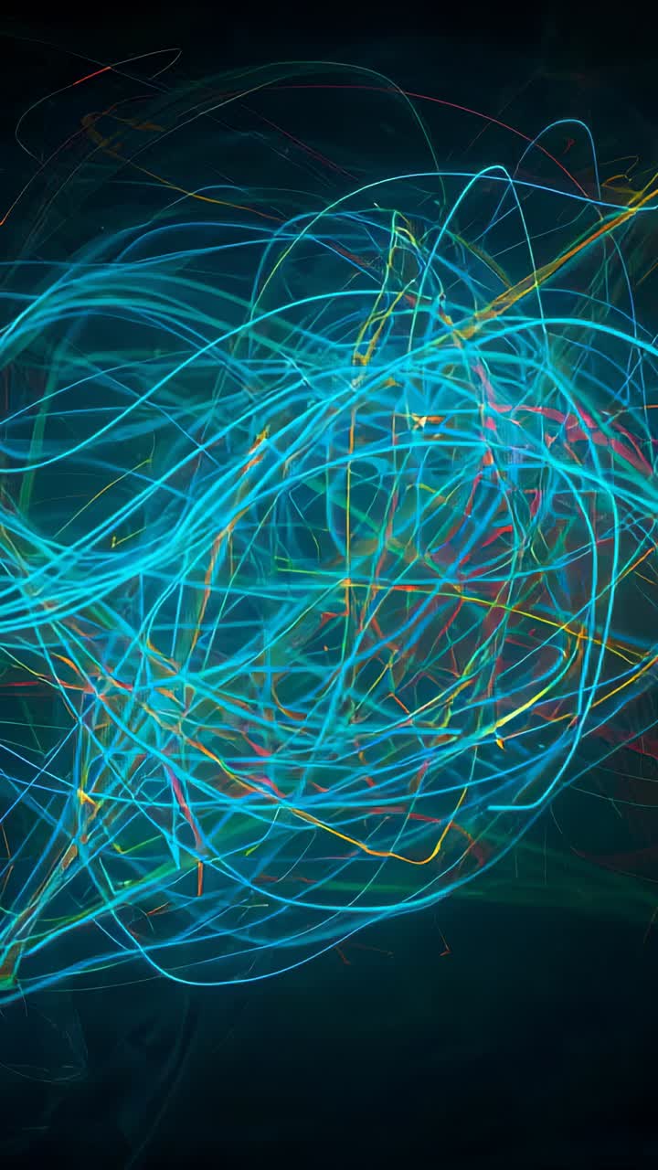 Vertical video: Moving LEDs making neon trails forming orb in studio showing bright dots as art