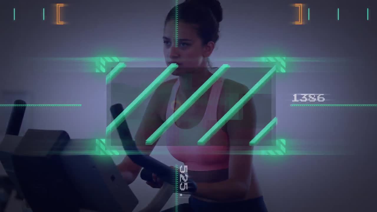 체육관에서 운동하는 백인 여성에 대한 데이터 처리의 애니메이션