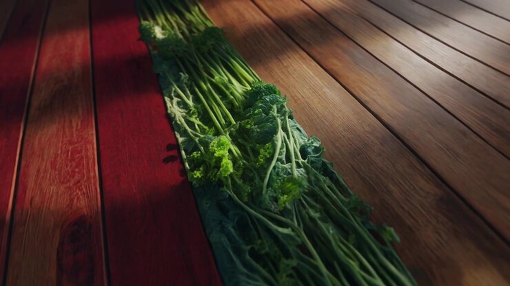 Fresh Green Vegetables Arranged on a Wooden Table