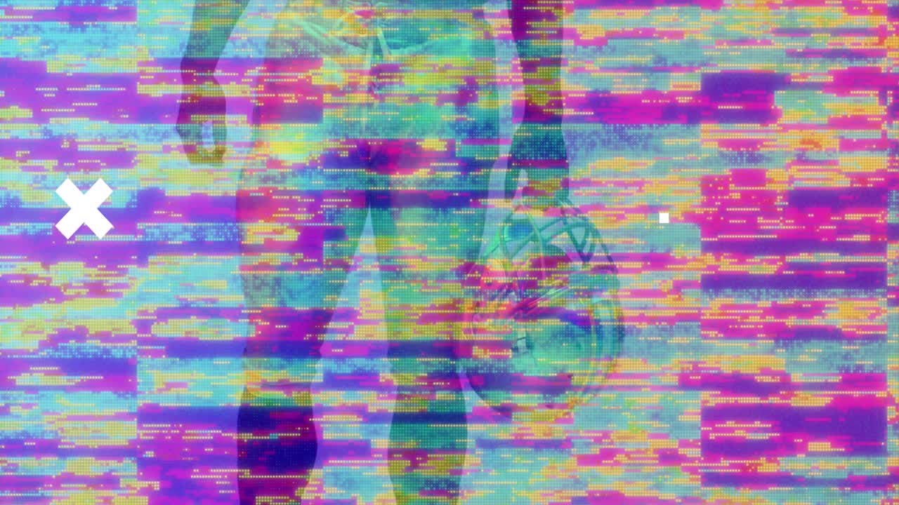 animación del procesamiento de datos con marcadores sobre jugador de fútbol americano.