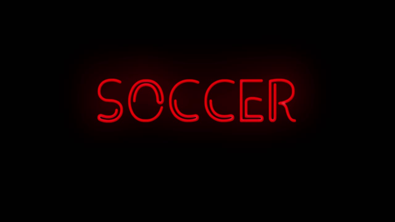 Flashing SOCCER Red Neon Sign flashing on and off with flicker 4K