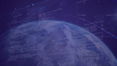 Animation of network of connections and data processing over globe