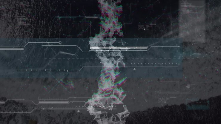 Animation of data processing with dna strand on black background