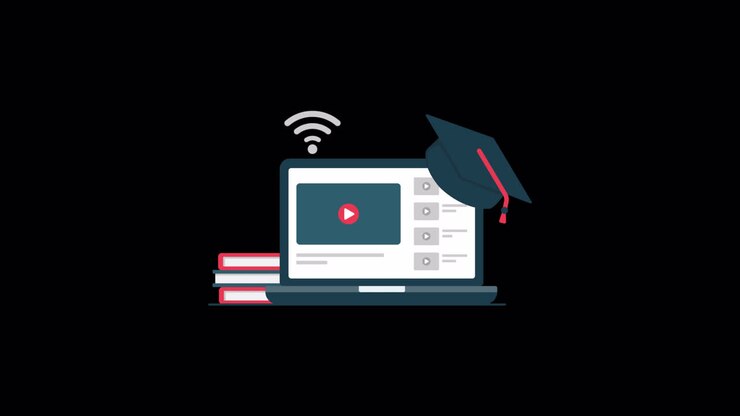 Animated Laptop with Graduation Cap and Books for Online Education