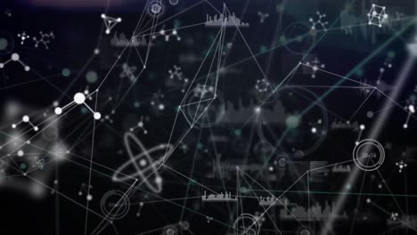 Animation of glowing network of connections and information processing on black