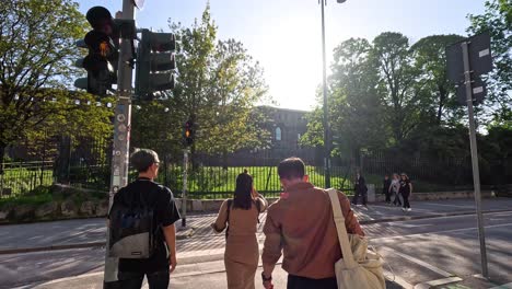 group walking towards historic sforzesco castle