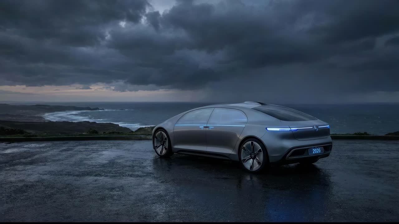 雨の中の未来的なコンセプトカー