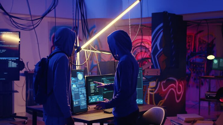 Hooded criminals in underground ghetto
