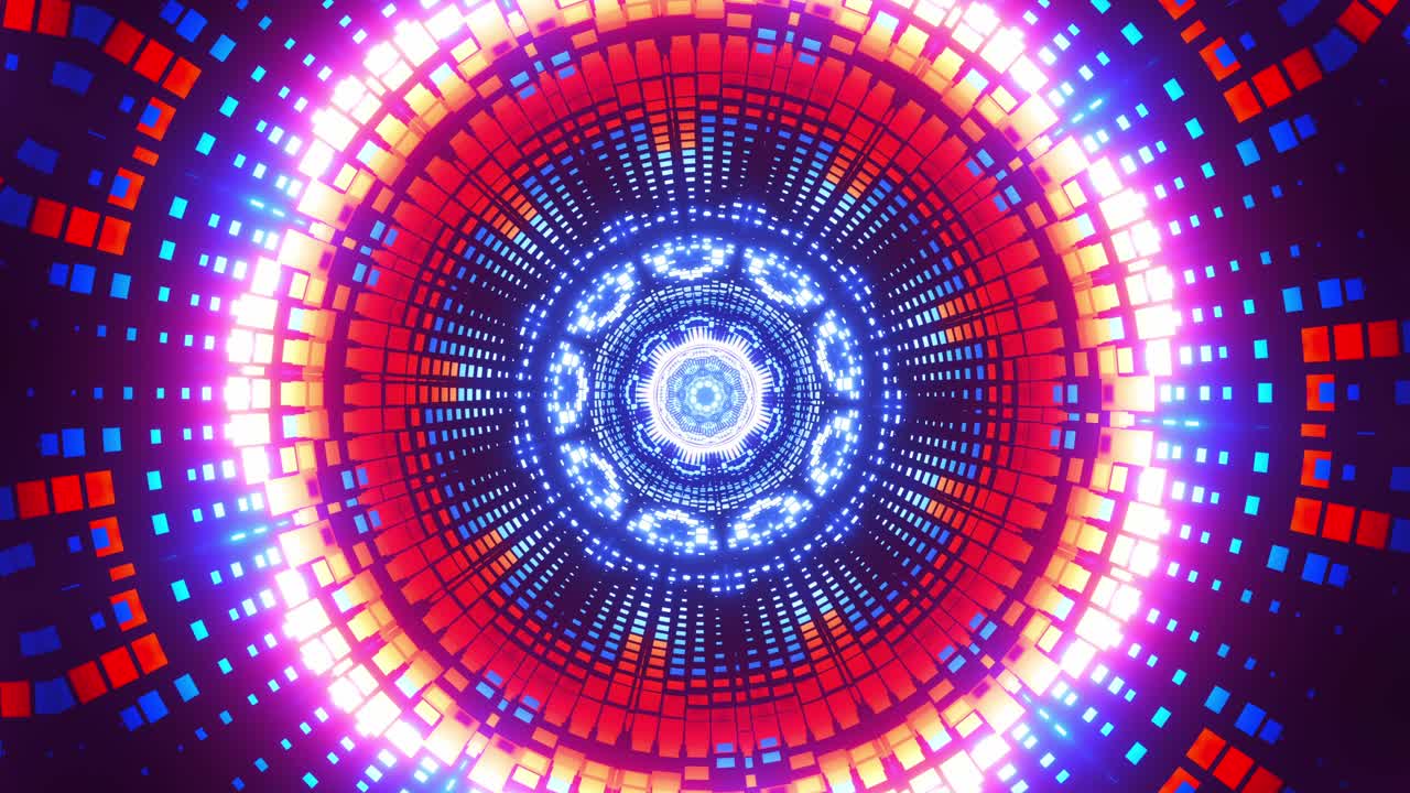 modello circolare colorato con luci brillanti. caleidoscopio vj loop