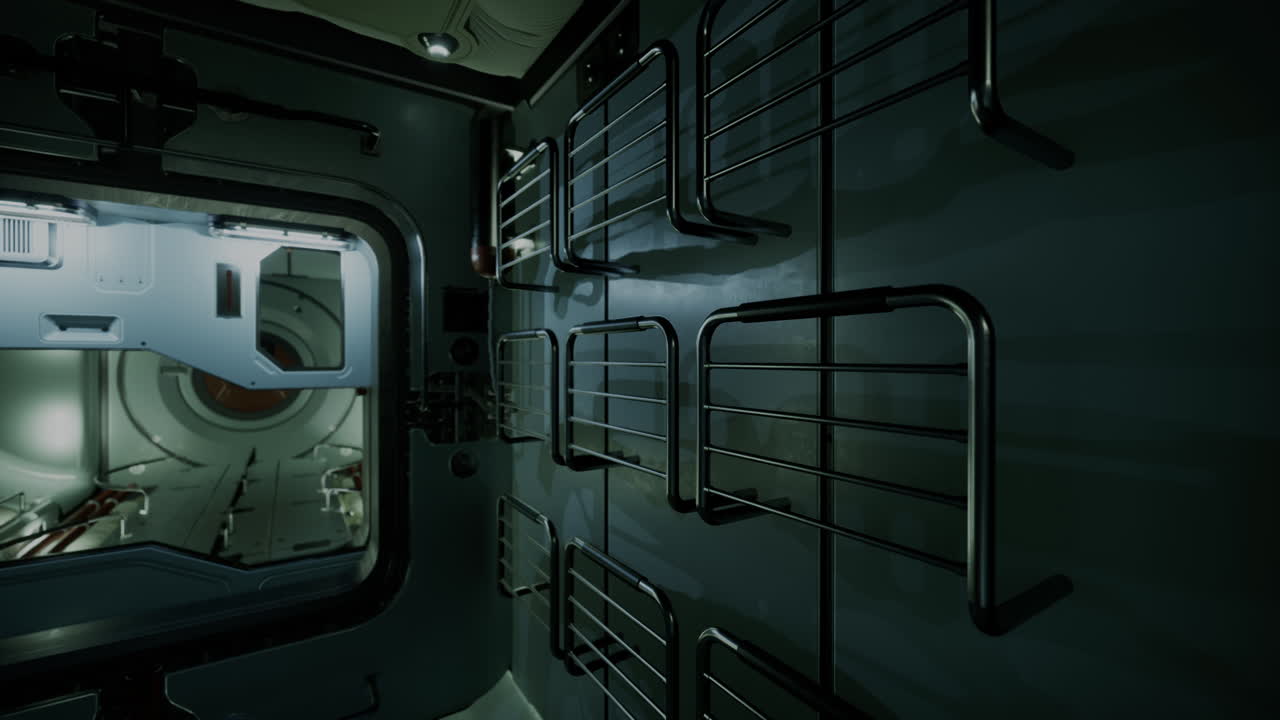 어고 미래적인 우주선 복도