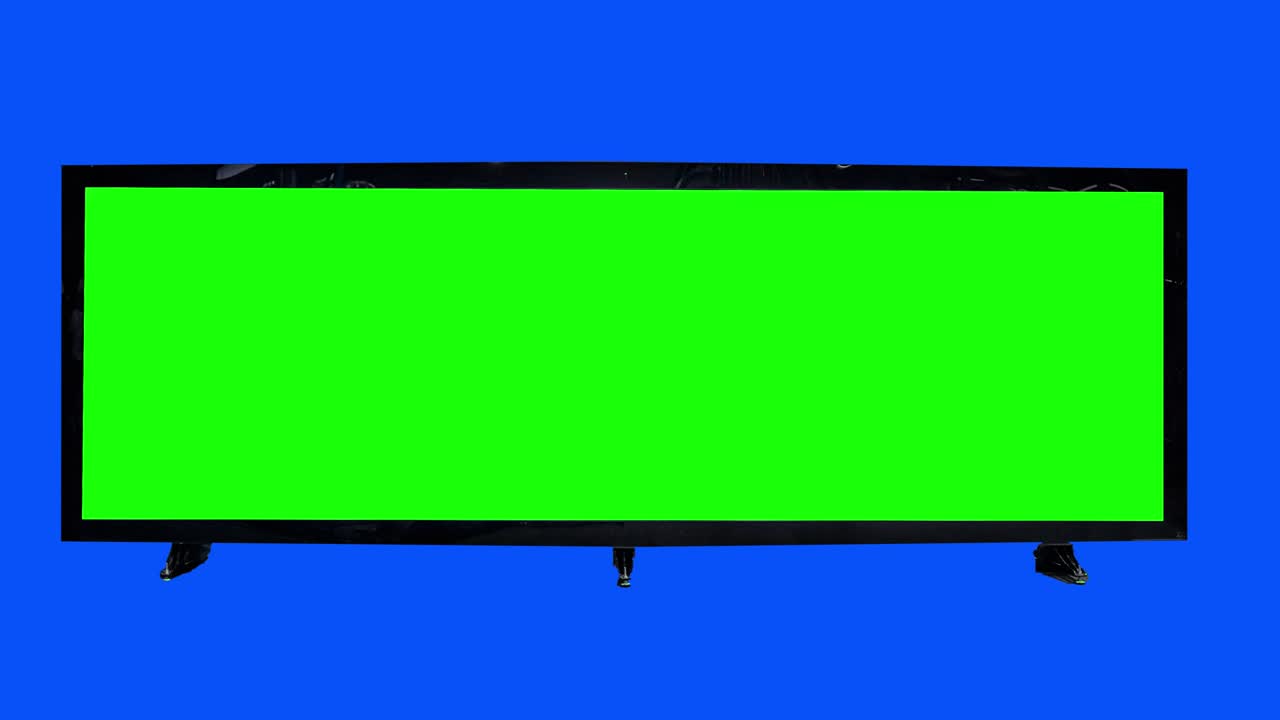Choma key, 3D billboard mock-up.  Blank banner with green screen, blue screen background. A few empty board.