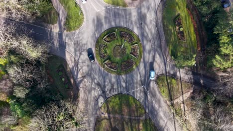 sollershott circus first uk roundabout aerial view looking down at picturesque sunny driving island