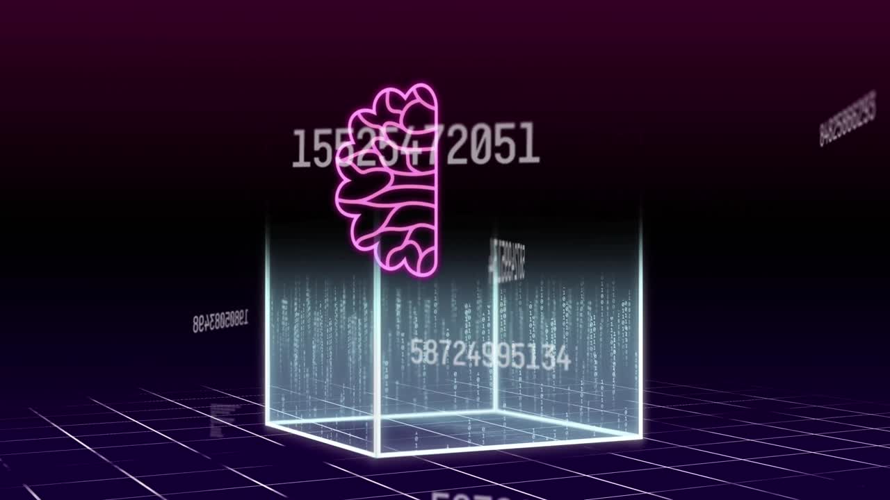 animación de un procesamiento de datos con iconos y cubo