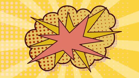 animation of retro speech bubble over yellow cloud with dots and yellow stripes