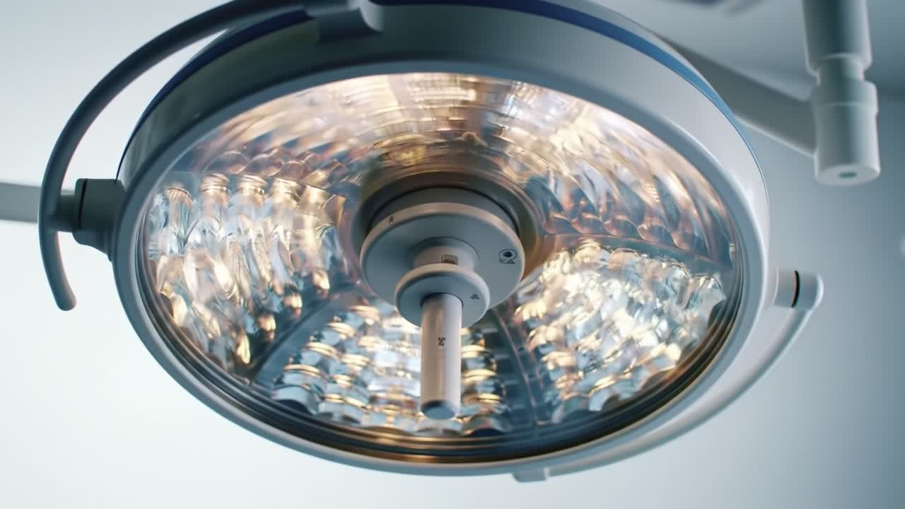 Advanced surgical lighting system illuminates the operating room, ensuring clear visibility for medical staff during intricate procedures.