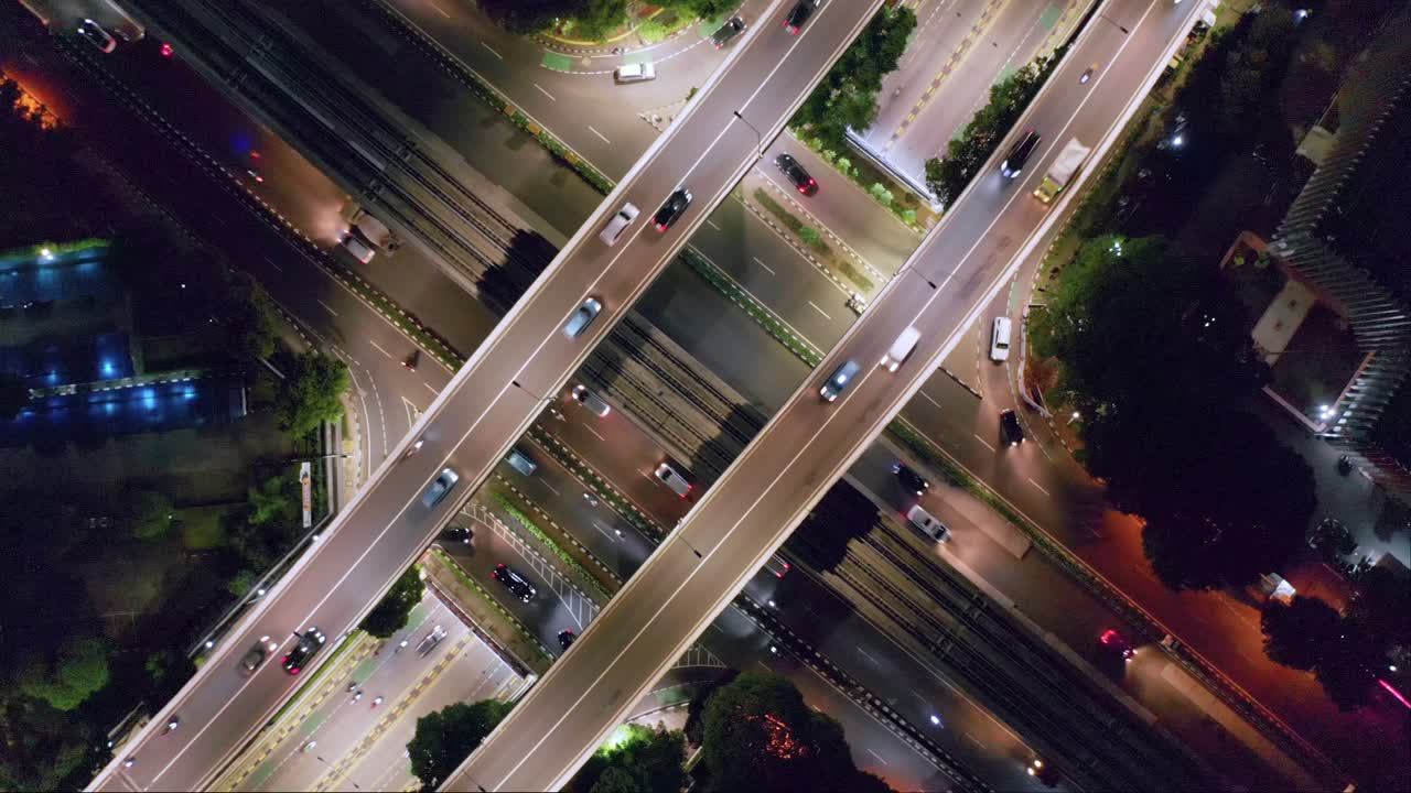 Top View Of Motorways At Nighttime At Kuningan City In Jakarta, Indonesia