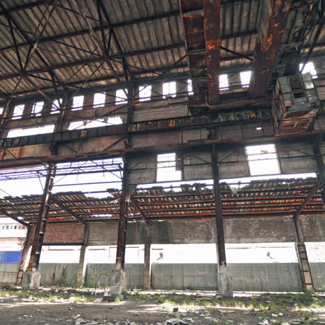 abandoned ruined industrial factory building, ruins and demolition concept