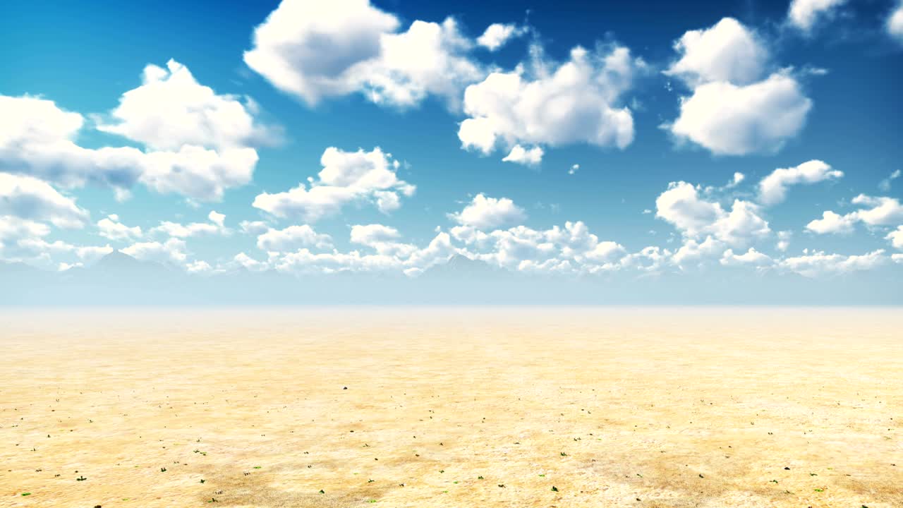 사막의 지평선, 은 날, 멀리 있는 산, 모래 언덕과 파란 하늘, 아름다운 풍경, 모레 언덕과 뜨거운 하늘, 모래 봉우리와 구름, 아름다운 자연 루프 배경.