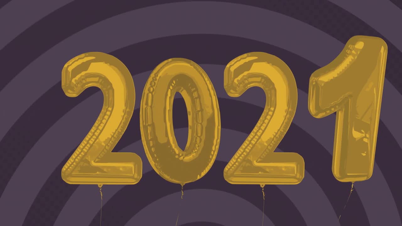 animación de 2021 globos volando sobre un fondo oscuro