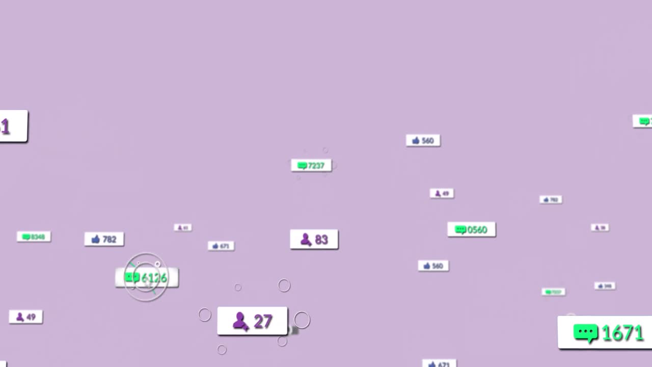 Animation of social media data processing over purple background