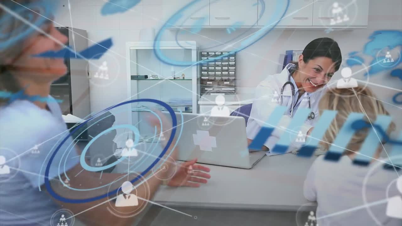 animación de la red de conexiones entre las mujeres médicas caucásicas y los pacientes