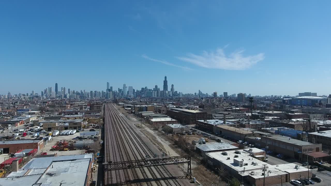 시카고 스카이 라인 기차 트랙 공중