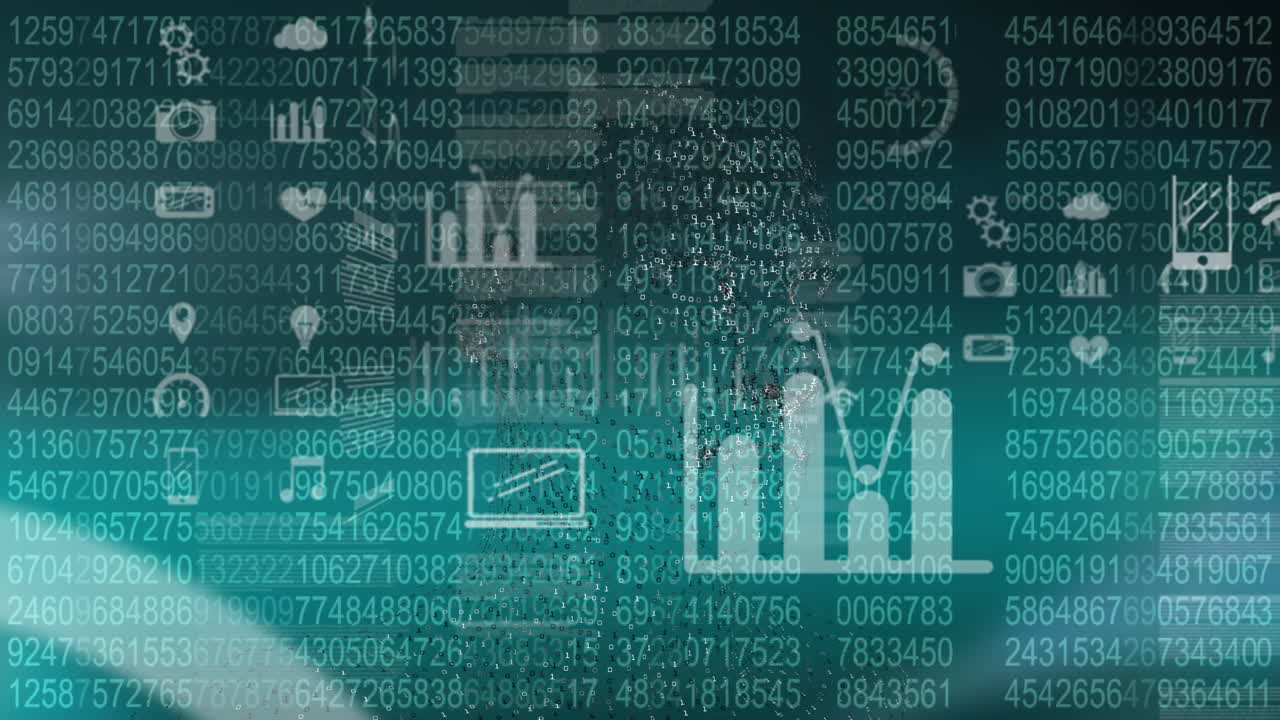 animación de iconos sobre el procesamiento de datos en fondo negro