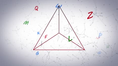 animación de triángulos y letras, a través de la red de comunicaciones, en blanco