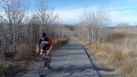 Radfahrer-Radelt-Durch-Eine-Landstraße-Im-Wald-4k