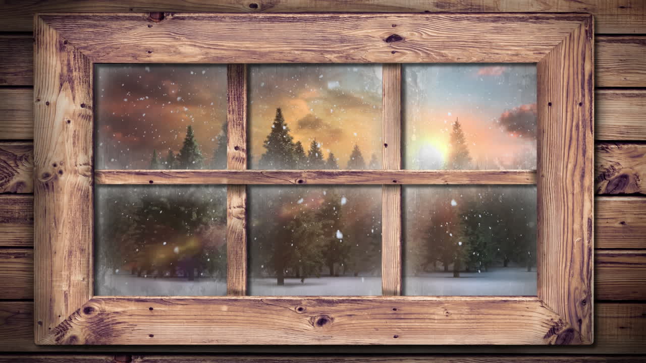 Winter scenery seen through window