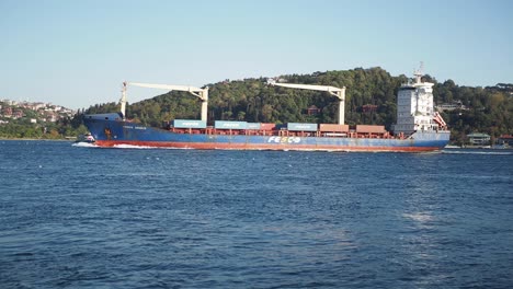 cargo ship on the bosphorus strait in istanbul, turkey